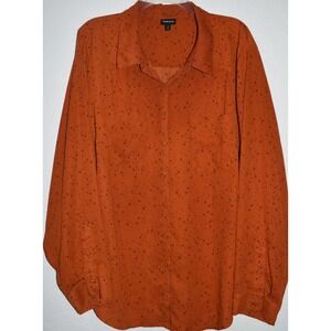 Torrid 3X Button Front Top Chiffon Long Sleeve Terracotta Star Print Lightweight